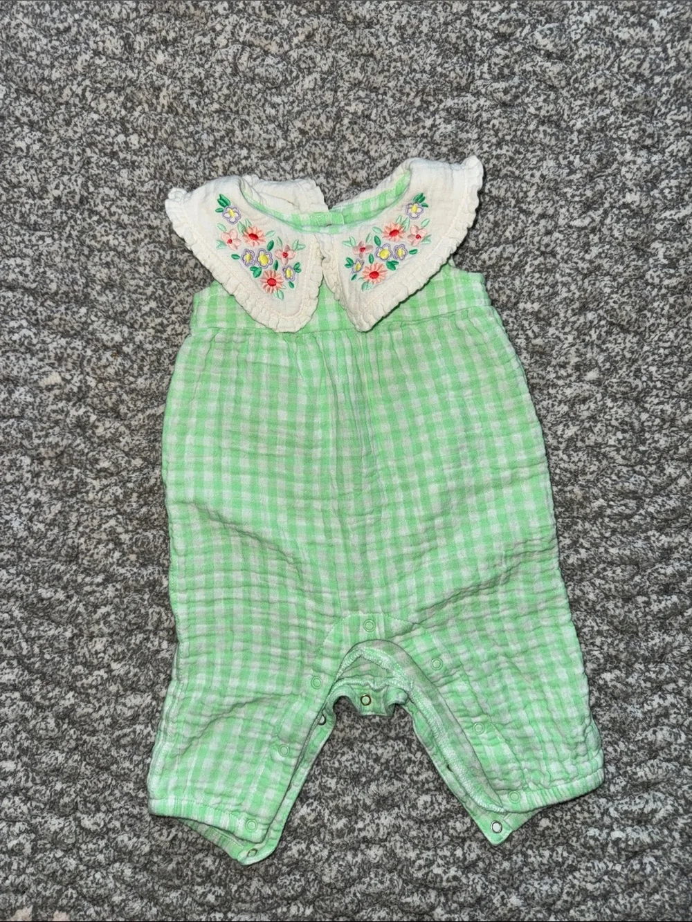 Cat & Jack Green Gingham Romper with Embroidered White Collar